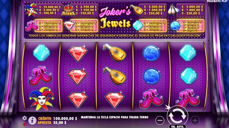 La interfaz de Joker’s Jewels