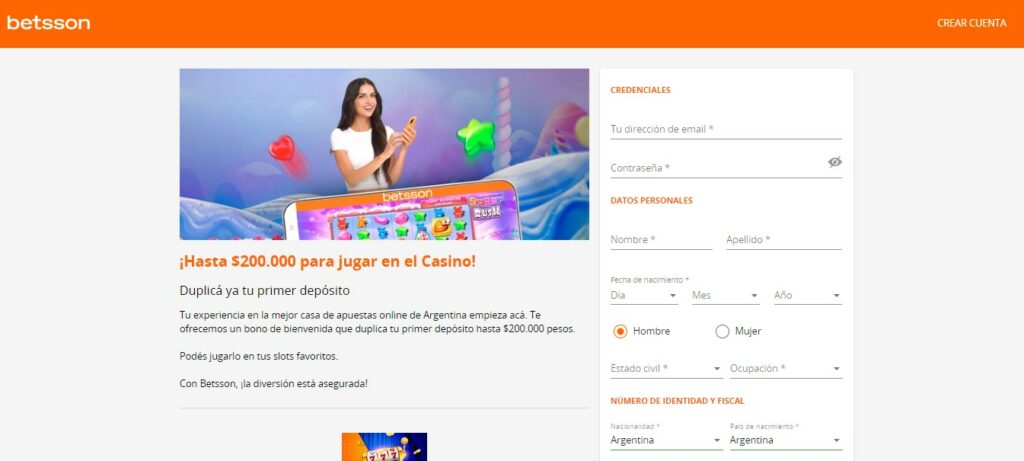 Registrarse en Betsson Argentina