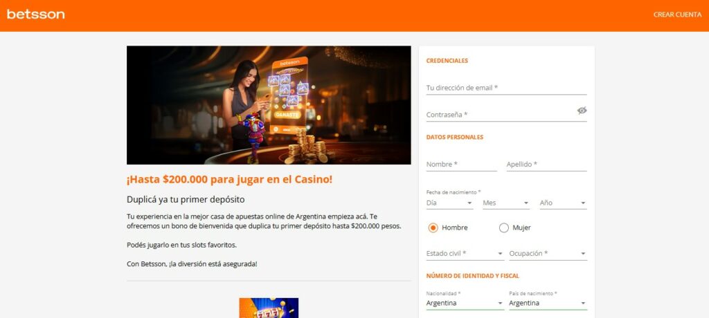 Crea tu cuenta en Betsson